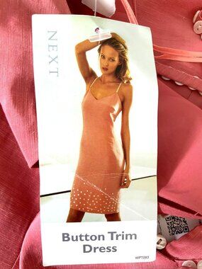 Next ( British mall brand ) NEW Button Trim Pink Linen Dress With Pearl Straps